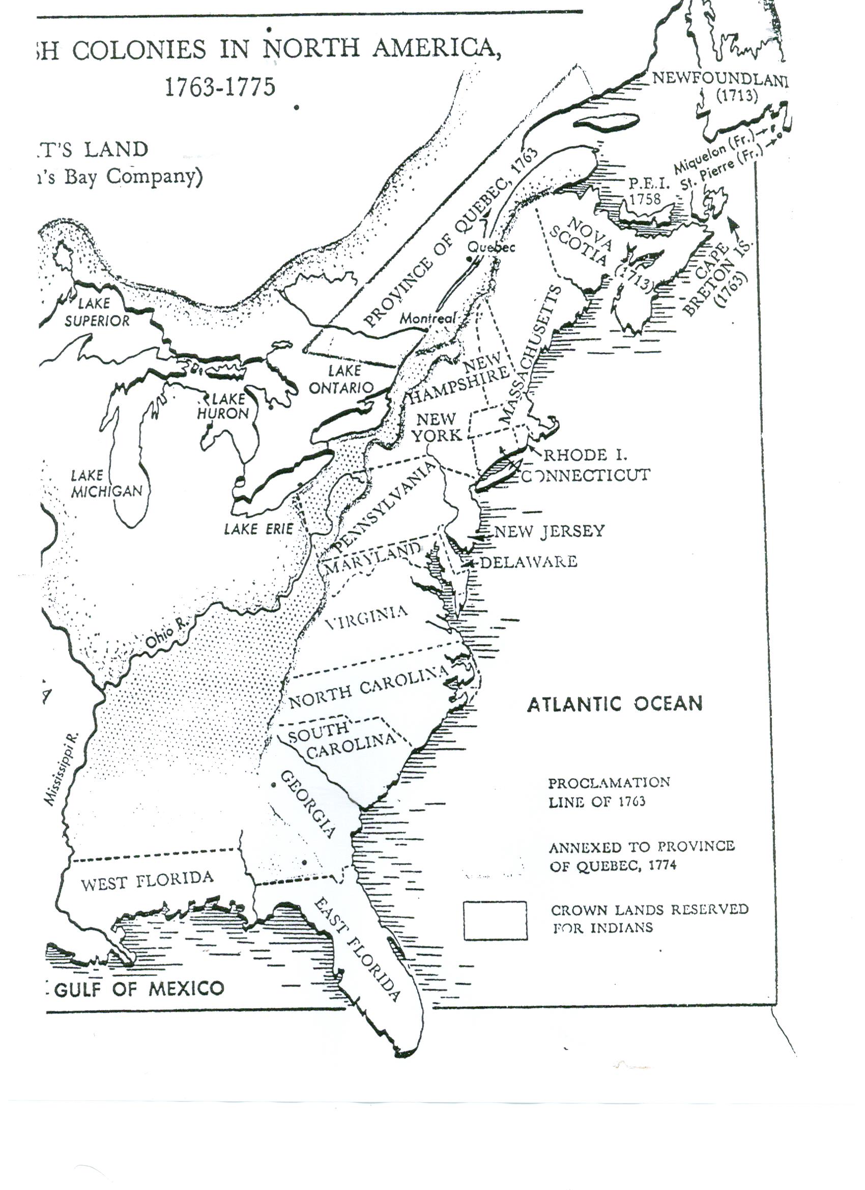 USA MAP - British Colonies in 1700s  Gillespie Family History Library 