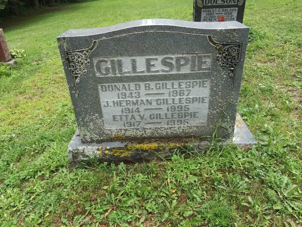 Ontario Tombstones Donald B Gillespie, Creemore, Simcoe Co, Ontario
