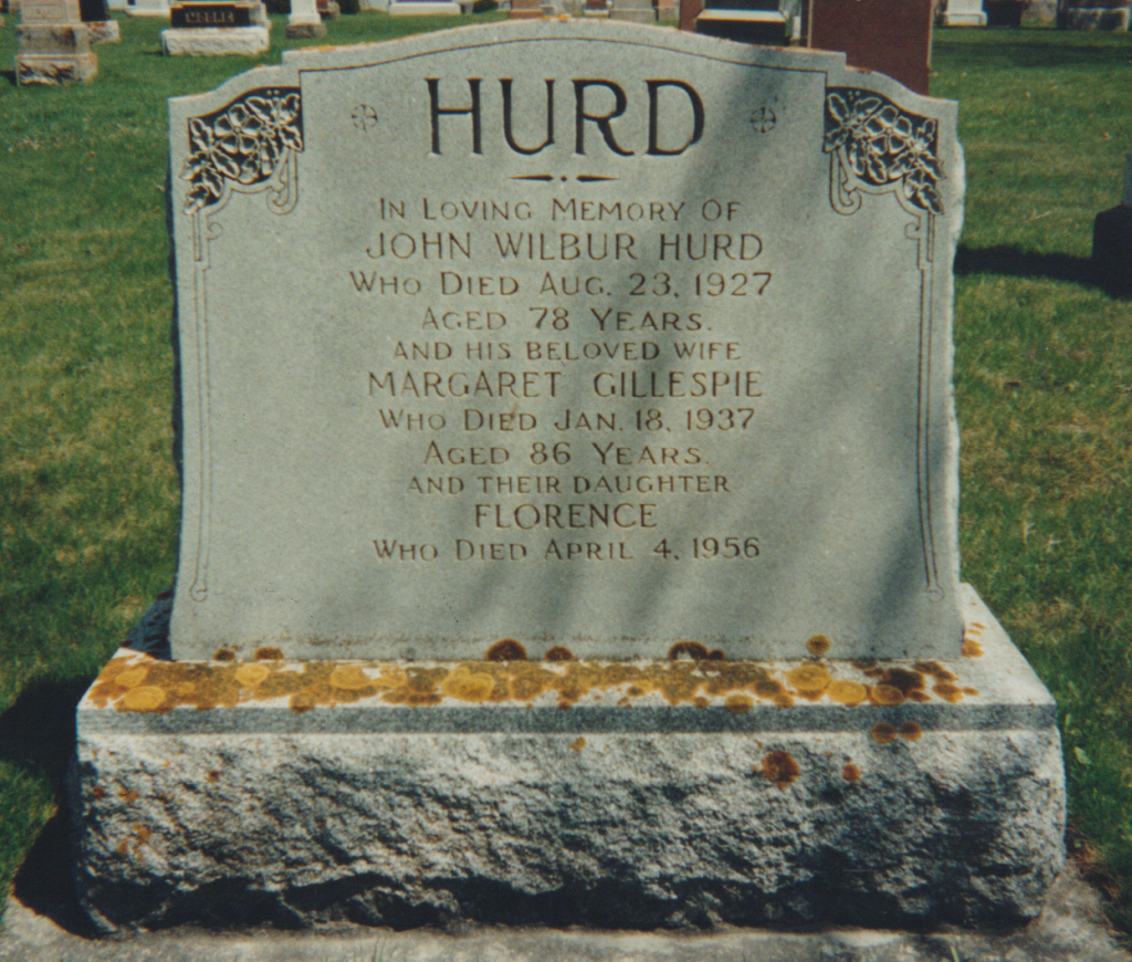 Ontario Tombstones: Margaret Gillespie Hurd, Beaverton, Ontario