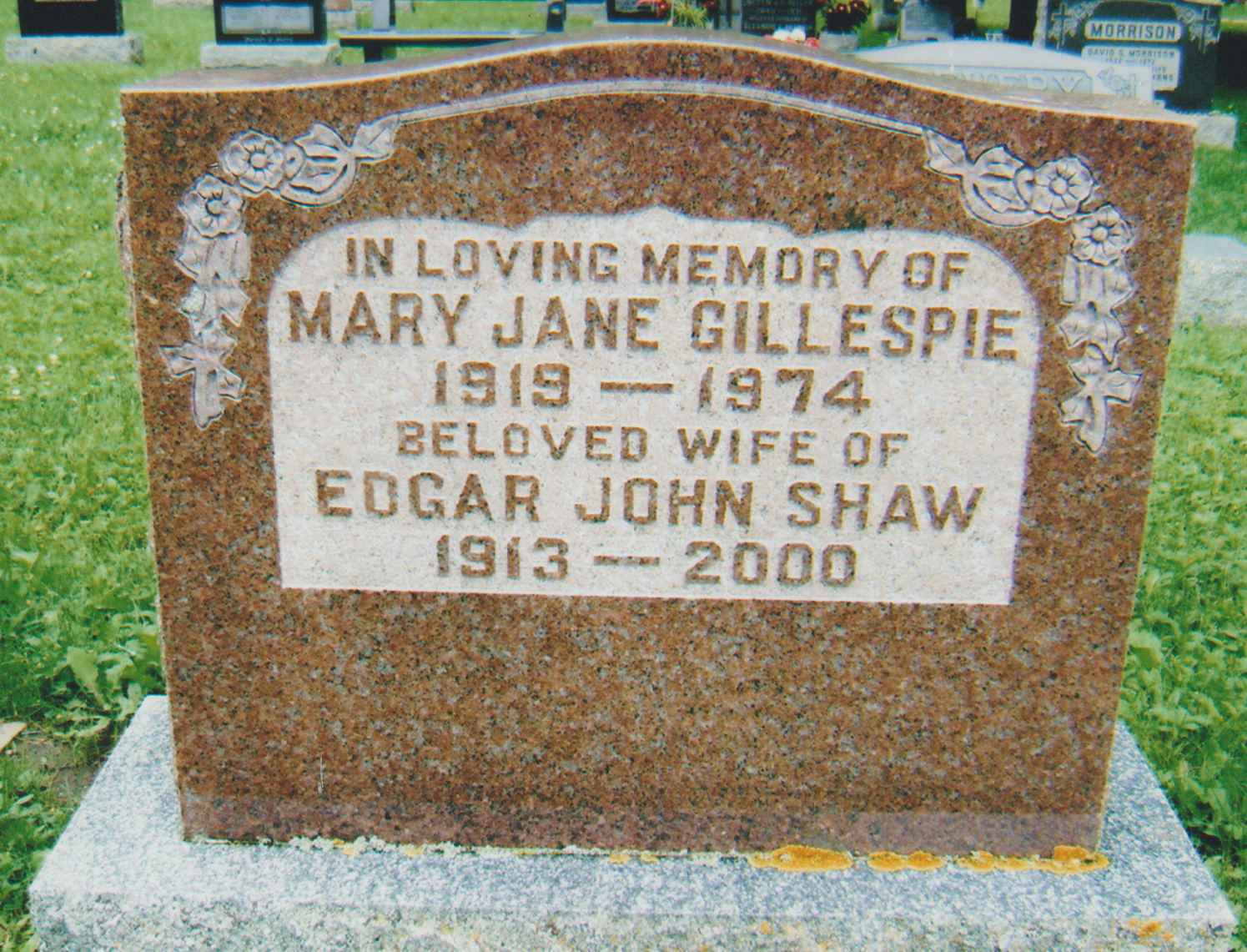 Tombstone Mary Jane Gillespie Mt Forest