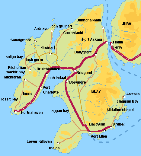 Map of Isle of Islay, Scotland